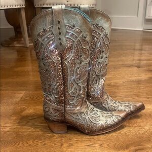 Sparkling Brown and Silver Heeled Boots